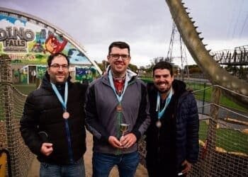 Winning golfers at Dino Falls Adventure Golf, Trafford Golf Centre.
