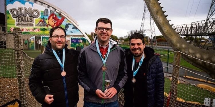 Manchester Hosts World Adventure Golf Masters at Dino Falls Winning golfers at Dino Falls Adventure Golf, Trafford Golf Centre.