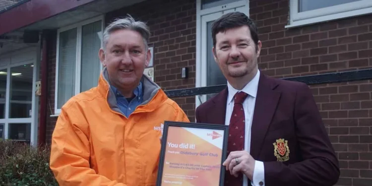 Didsbury Golf Club’s David Sheppard Raises £4,183 for MS Society David being presented with his framed certificate by Andy.