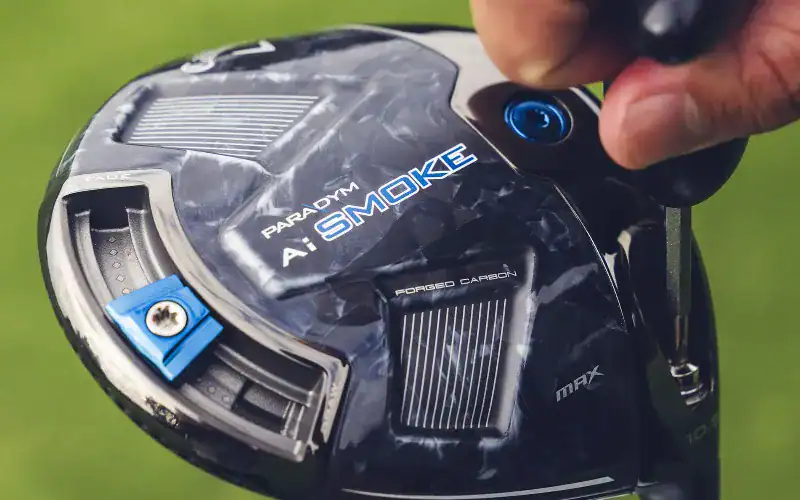 Detailed view of the Callaway Paradym Ai Smoke Ai Smart Face technology illustrating its innovative sweet spot design.