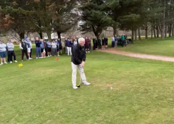 Steve Bond, new captain of Eastham Lodge Golf Club, teeing off at his official drive-in ceremony.