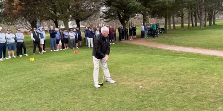 Eastham Lodge Welcomes Captain Steve Bond for 2024/25 Steve Bond, new captain of Eastham Lodge Golf Club, teeing off at his official drive-in ceremony.