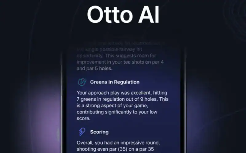 Otto AI from Hole19 Will Transform Your Golf Game a cell phone screen with text and a black background