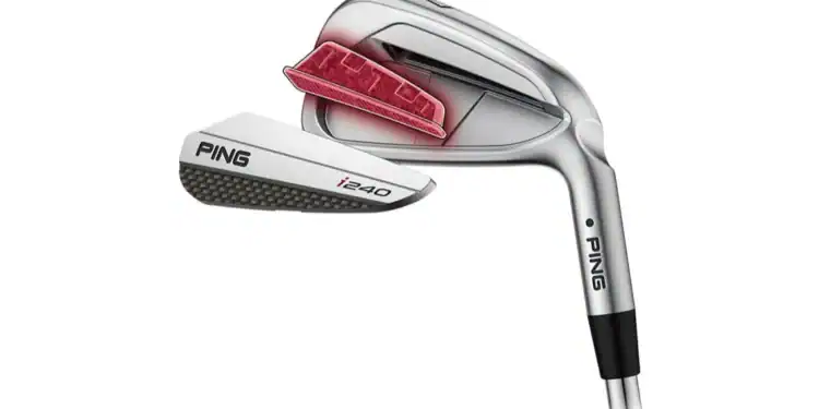 Discover the New PING i240 Irons for Precision Golfing a golf club with a red and black design