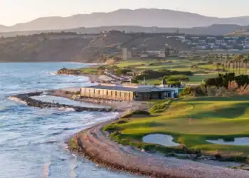 Verdura Resort’s new clubhouse overlooking the Mediterranean golf course.