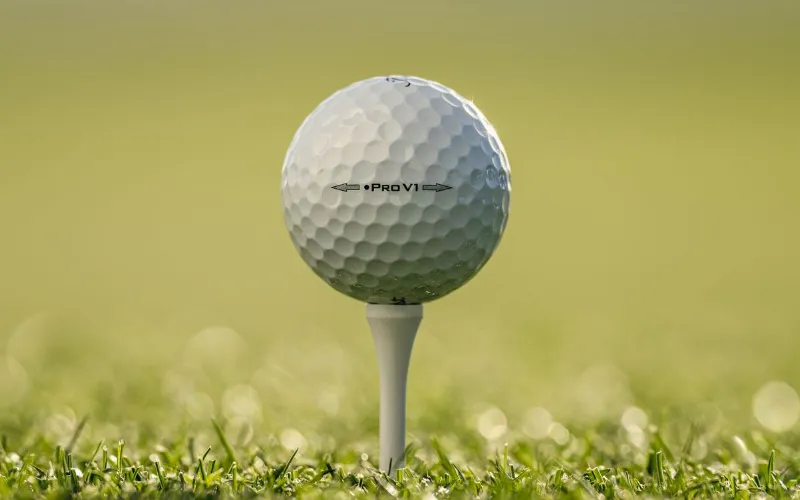 Titleist Pro V1 Left Dot Golf Ball Returns Golf ball on tee against grass
