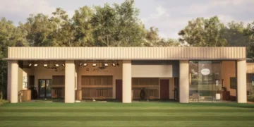 Modern golf fitting centre in nature