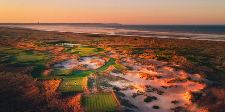 Stunning coastal golf course at sunset.