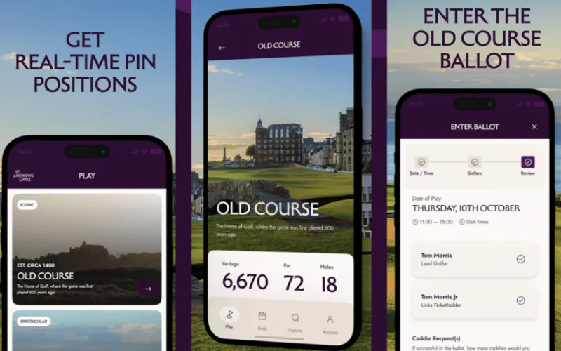 Golf Mobile app for St Andrews bookings interface.